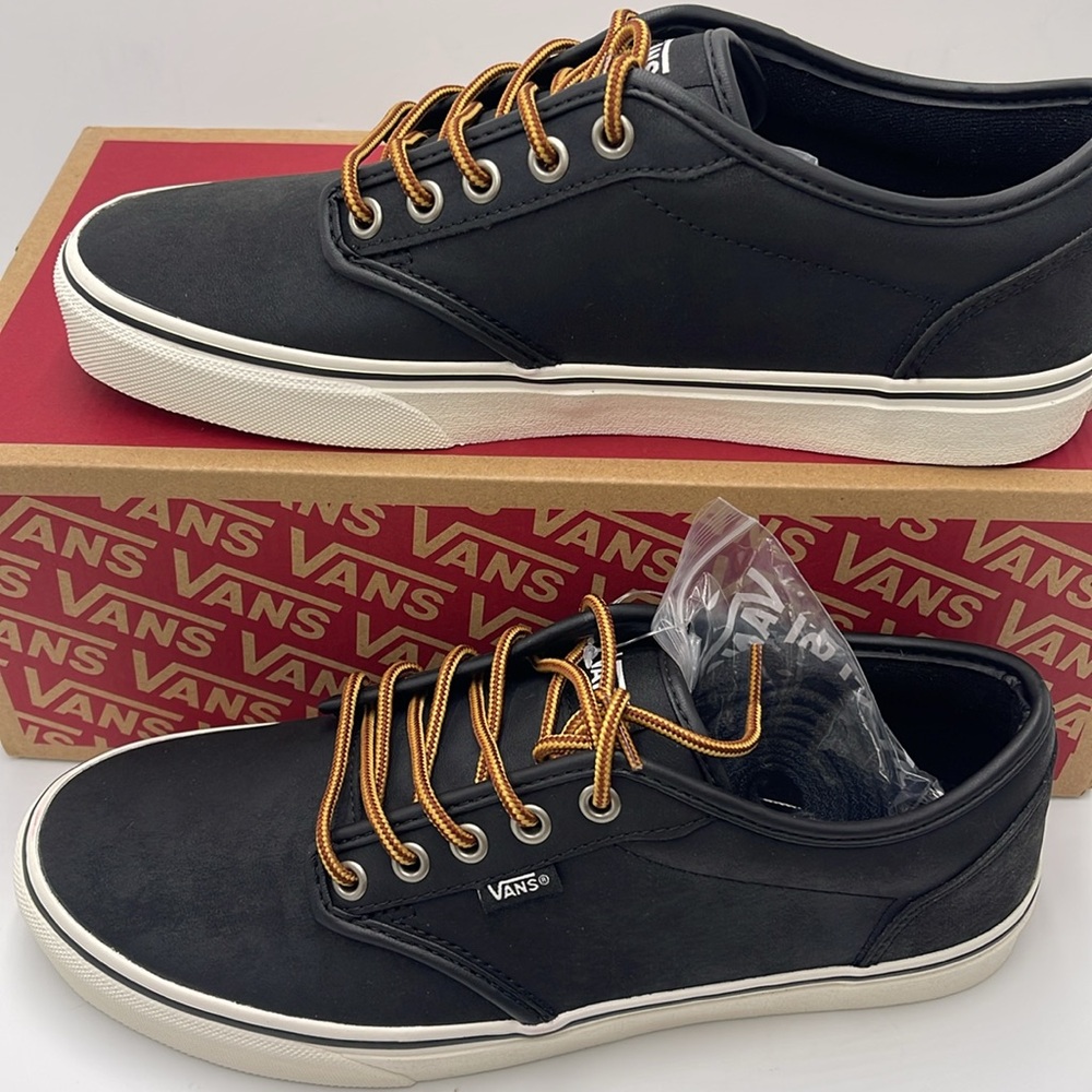 Vans Men’s Black Sneakers Classic Low-Top Design Atwood (Leather)BIck/Mrshmllow - Picture 2 of 16